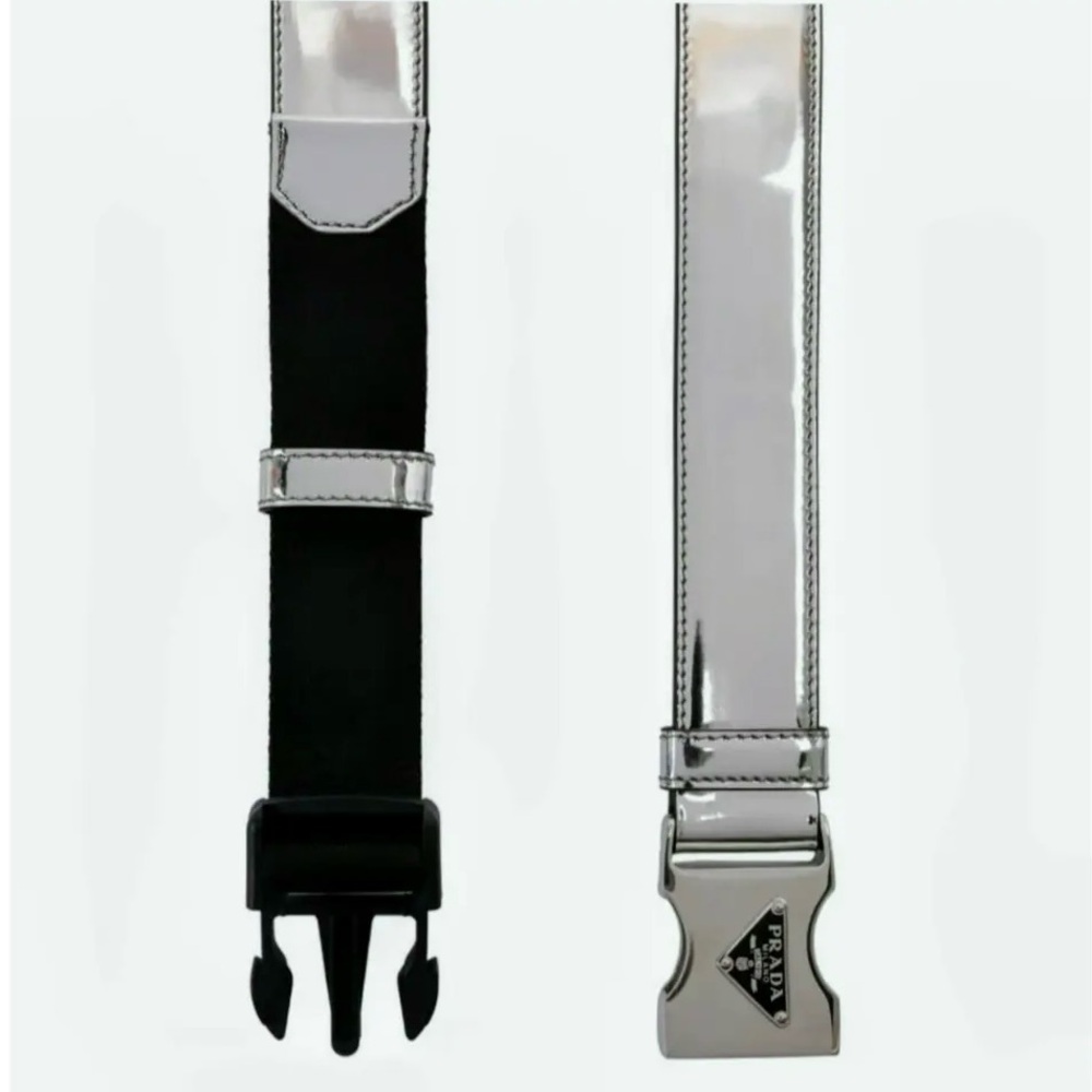 Prada Metallic Spazzolato Leather and Woven Tape Belt - Picture 2 of 10